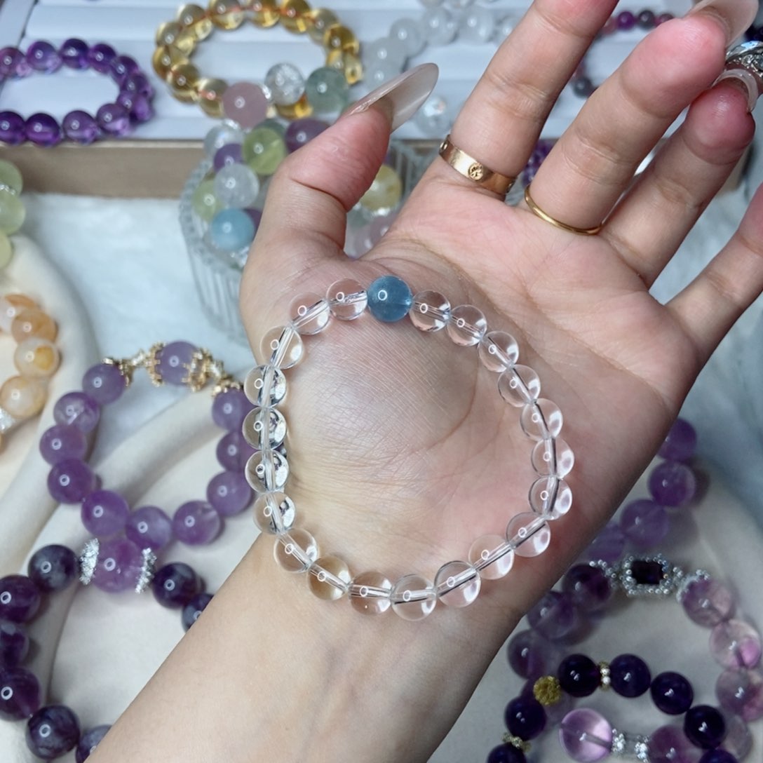 水晶手链合金白水海蓝宝卡8mm