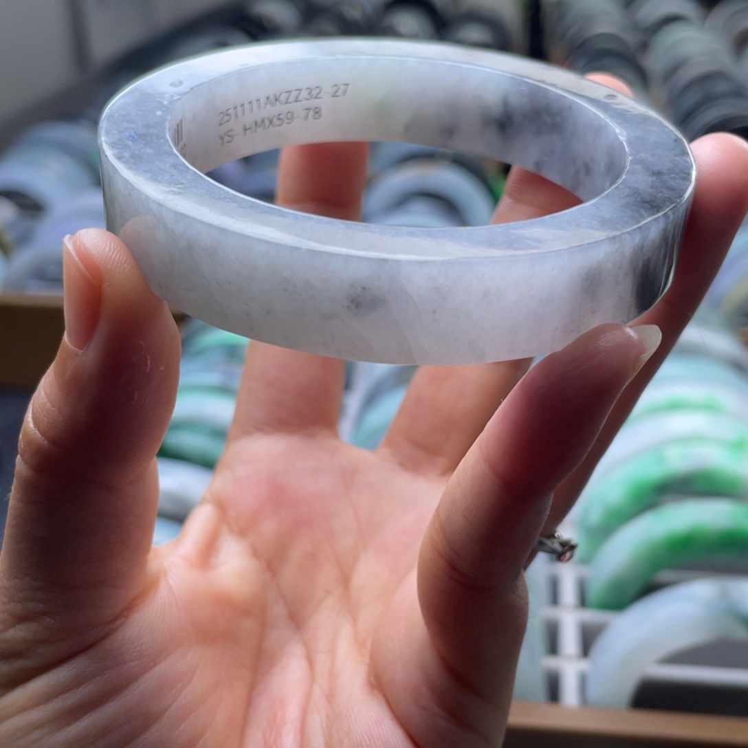 定制翡翠未镶嵌纯天然翡翠手镯定制59/65 正圈 半山水乌鸡