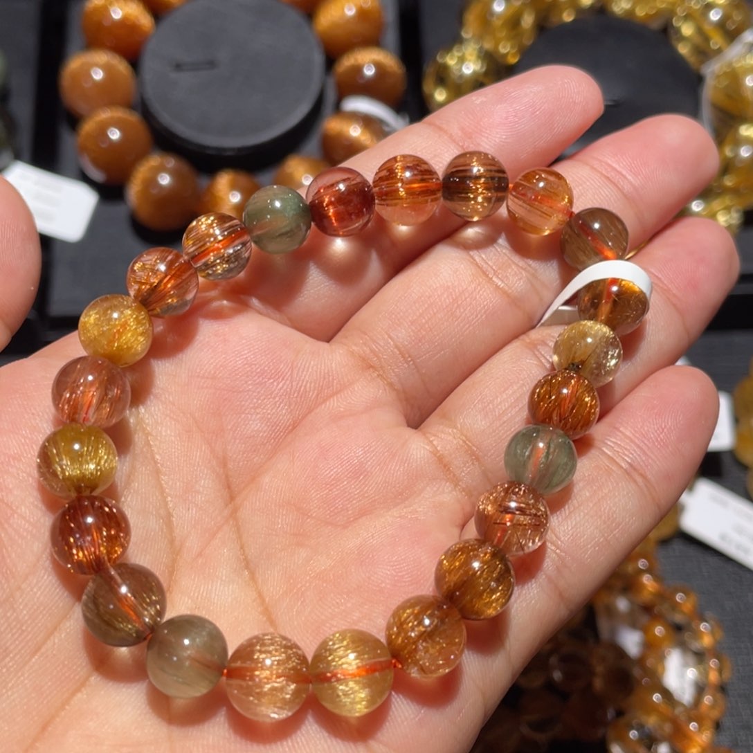 水晶手链未镶嵌青****?发晶多宝手链8.5mm左右