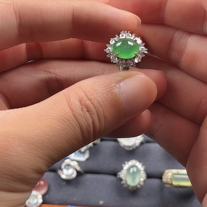 翡翠银S925镶嵌戒指缅甸A货翡翠