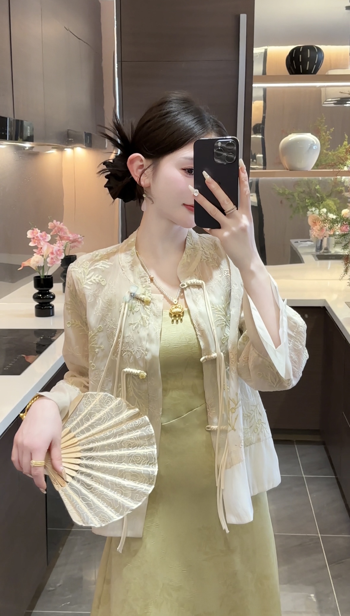 【周粥】【绿蝶】新中式刺绣立体蝴蝶双层上衣C4SY4706