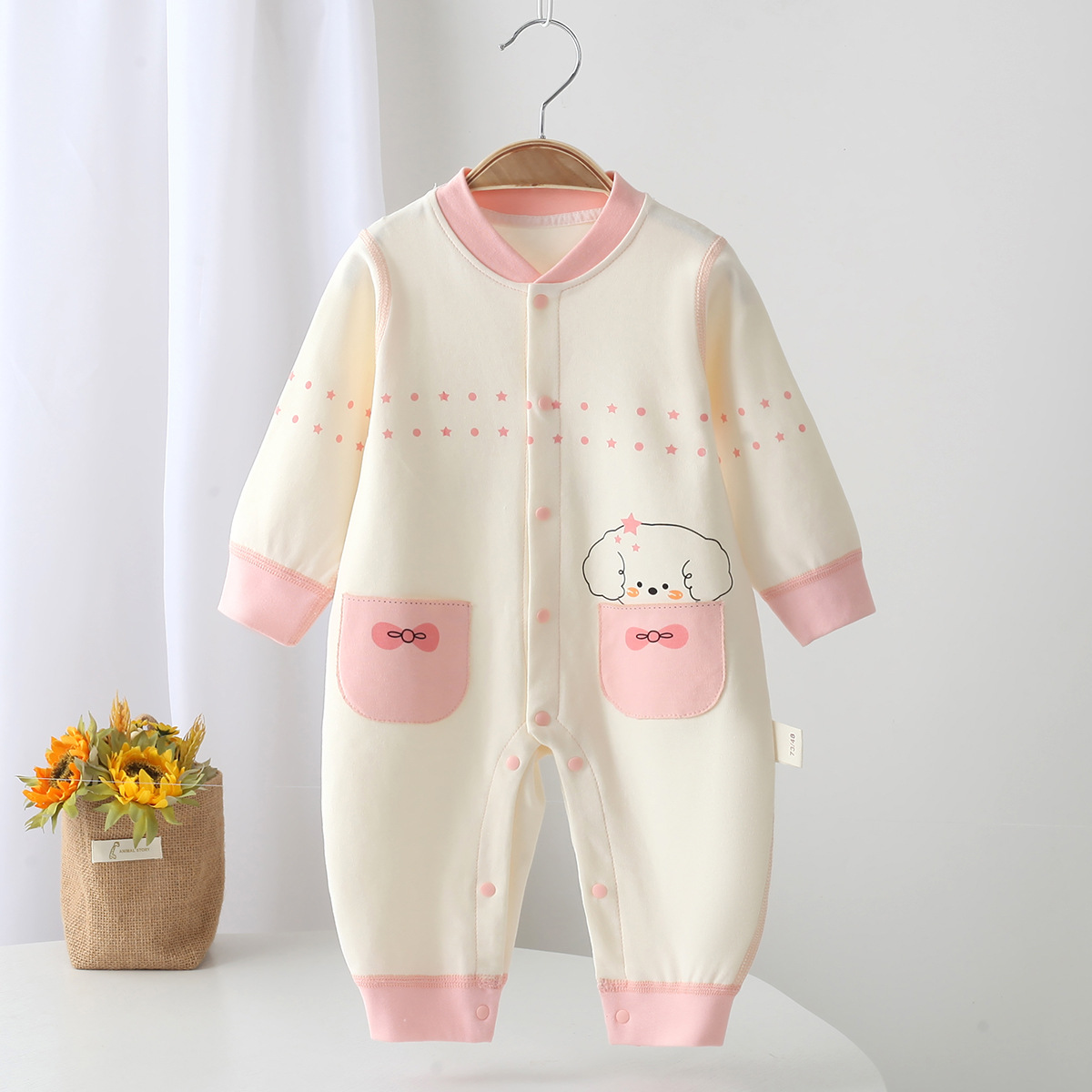 婴儿春秋纯棉连体衣新生儿无骨长袖爬服宝宝连身衣四季款A类棉质