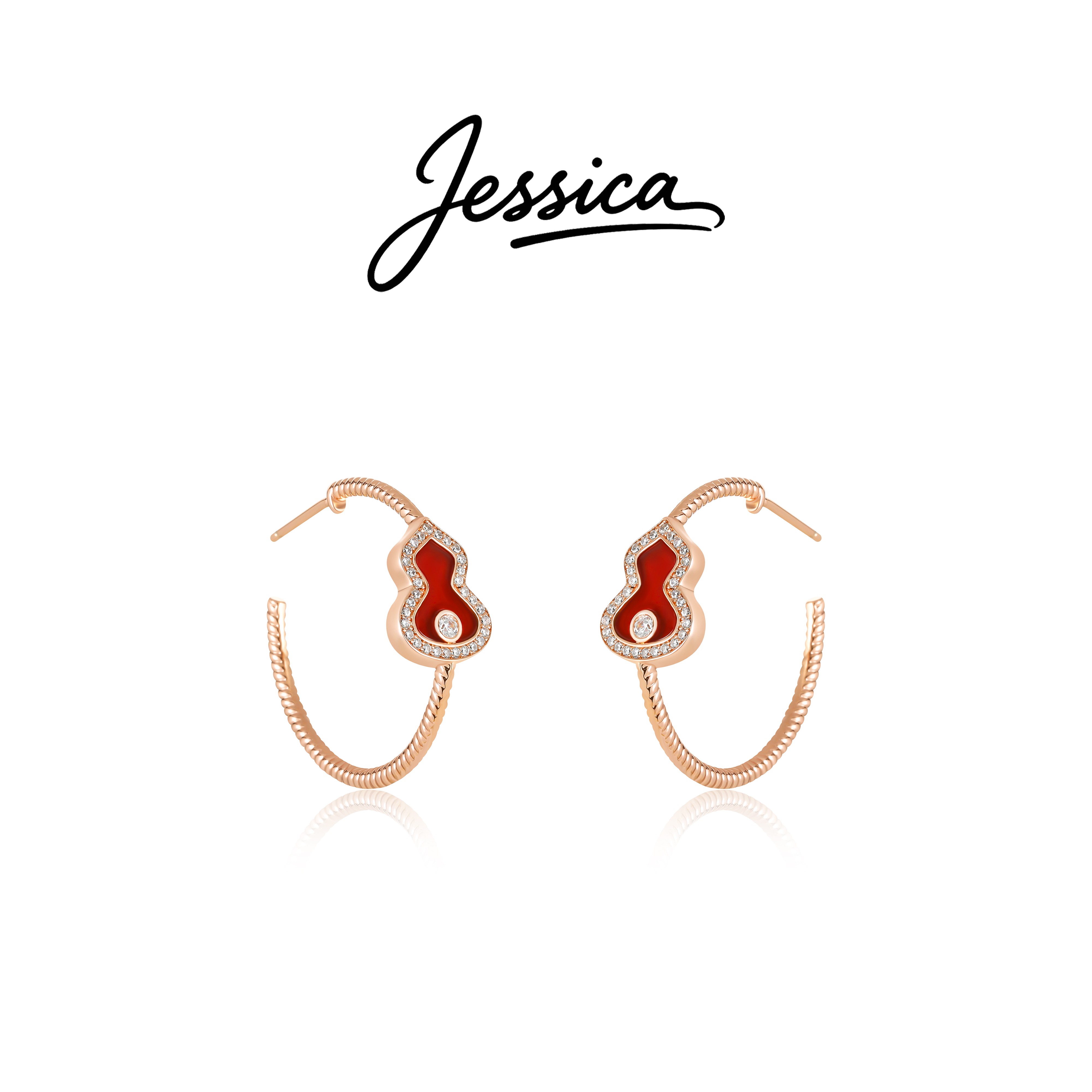 佳西卡 CNC 精工 925银针 内径23毫米 新年红葫芦耳环（JXK581）