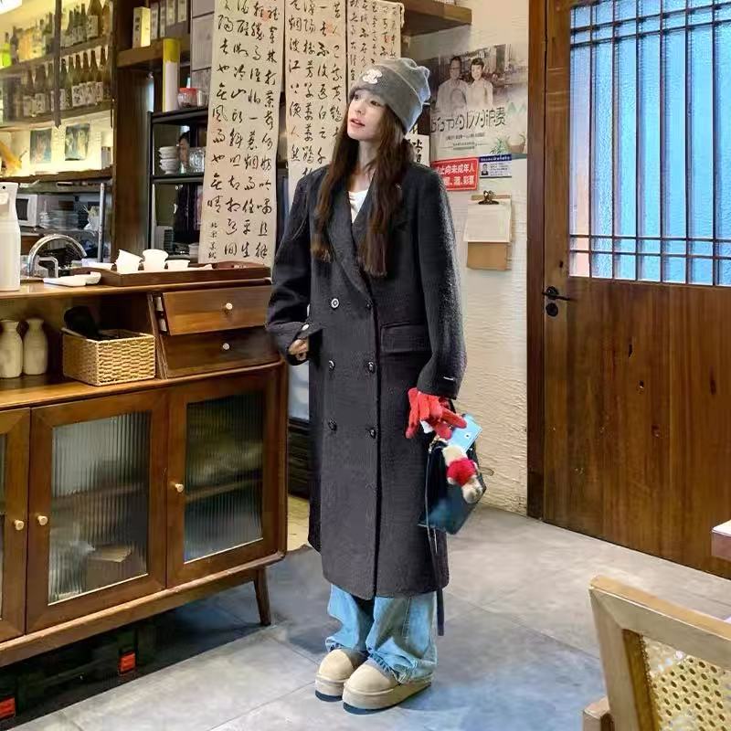 2025新款时尚韩版长款高级感斜纹加棉羊毛大衣528