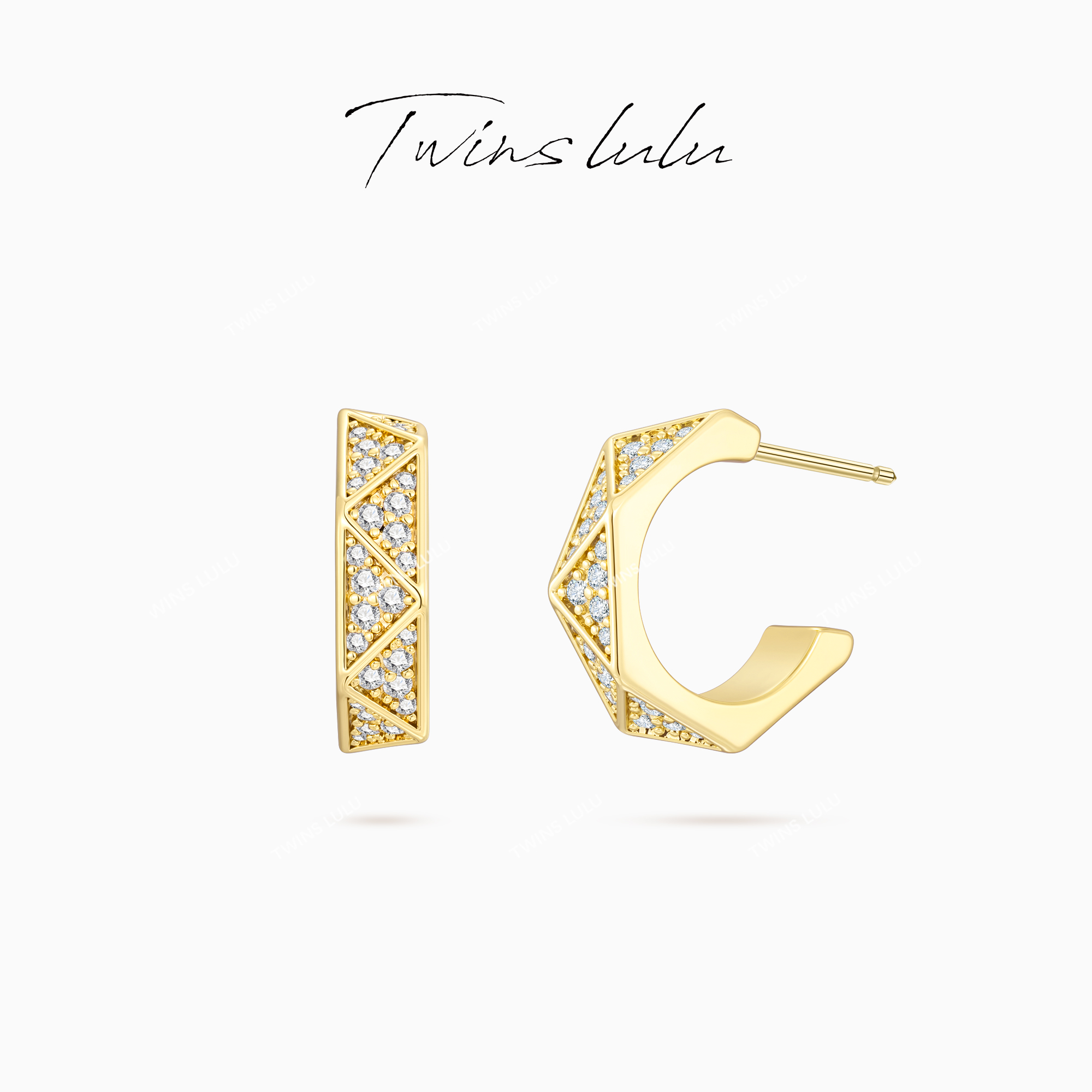 TWINS LULU 镀K金 新年款轻奢时尚贵气感C形几何切面耳环TSL2913