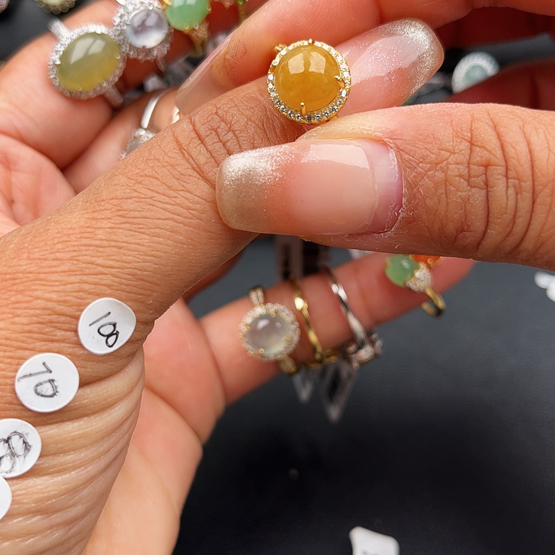 翡翠戒指银S925镶嵌天然缅甸A货翡翠女戒指