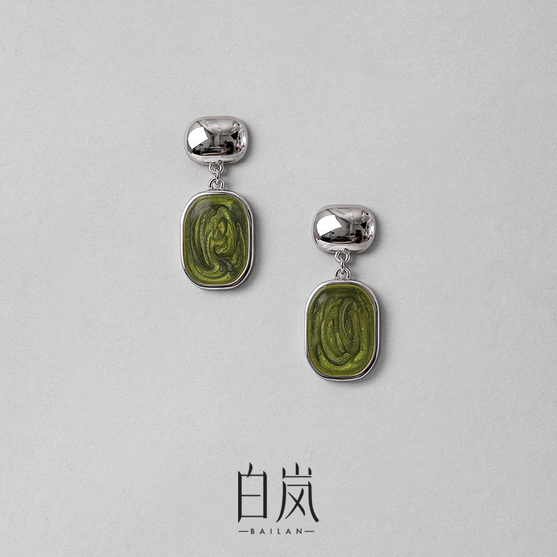 925银耳饰 【5月上新】白岚厝色苔原耳钉耳饰女绿色个性ED4637