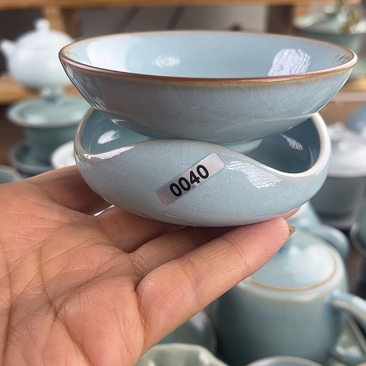 瓷片原矿原产地精品天青三足茶漏