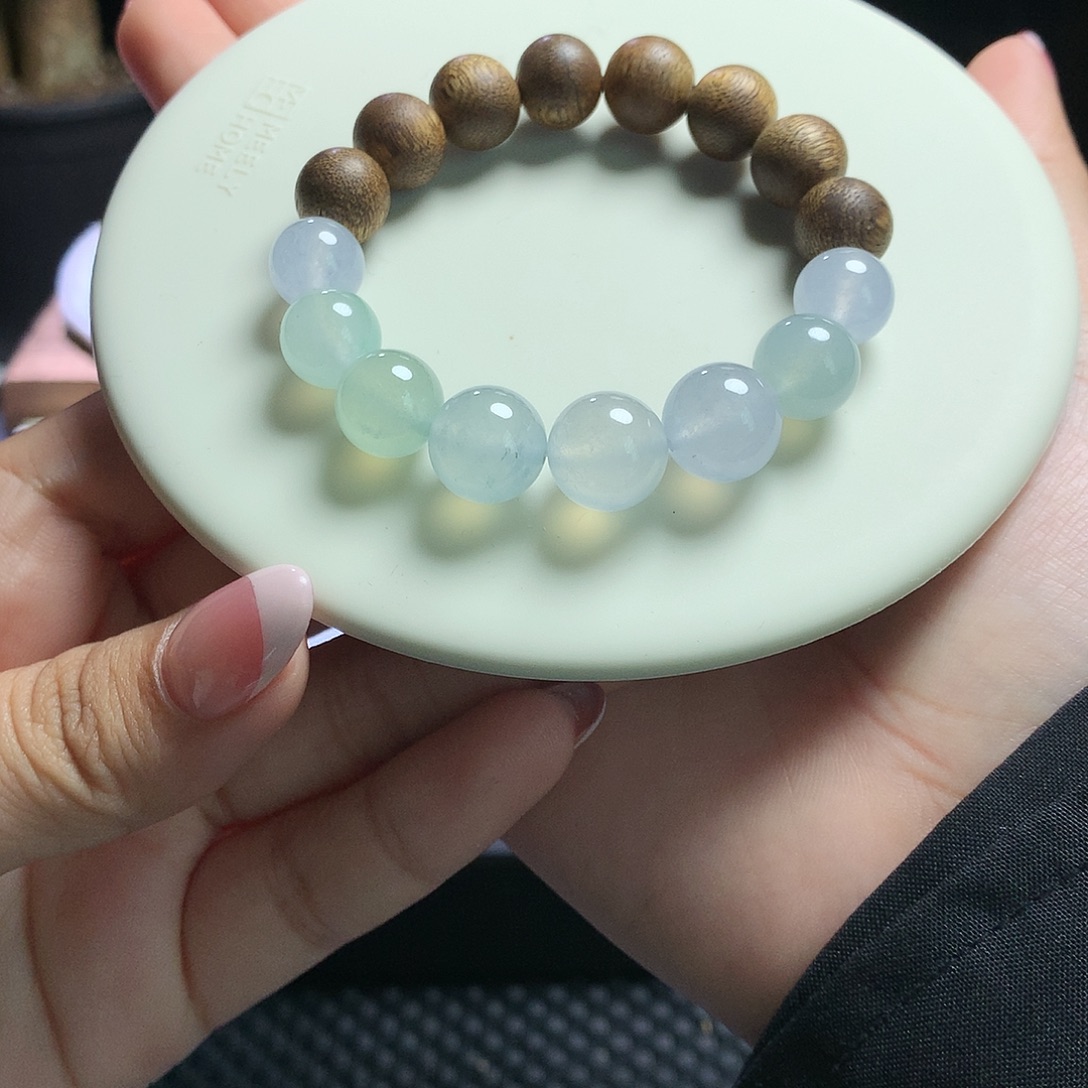 翡翠未镶嵌手链卡10-12绿水青山