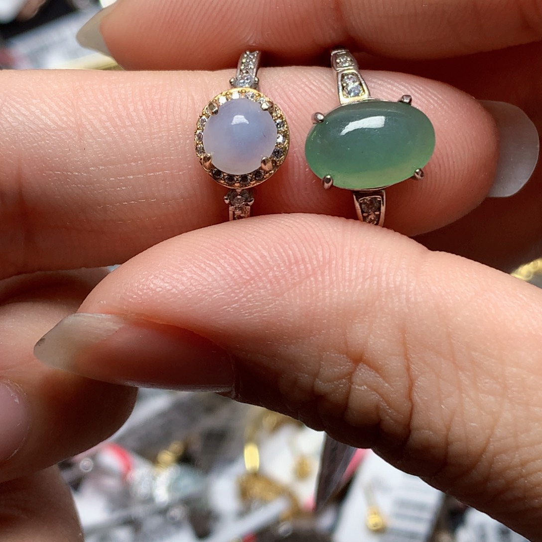 翡翠戒指银S925镶嵌天然翡翠吊坠