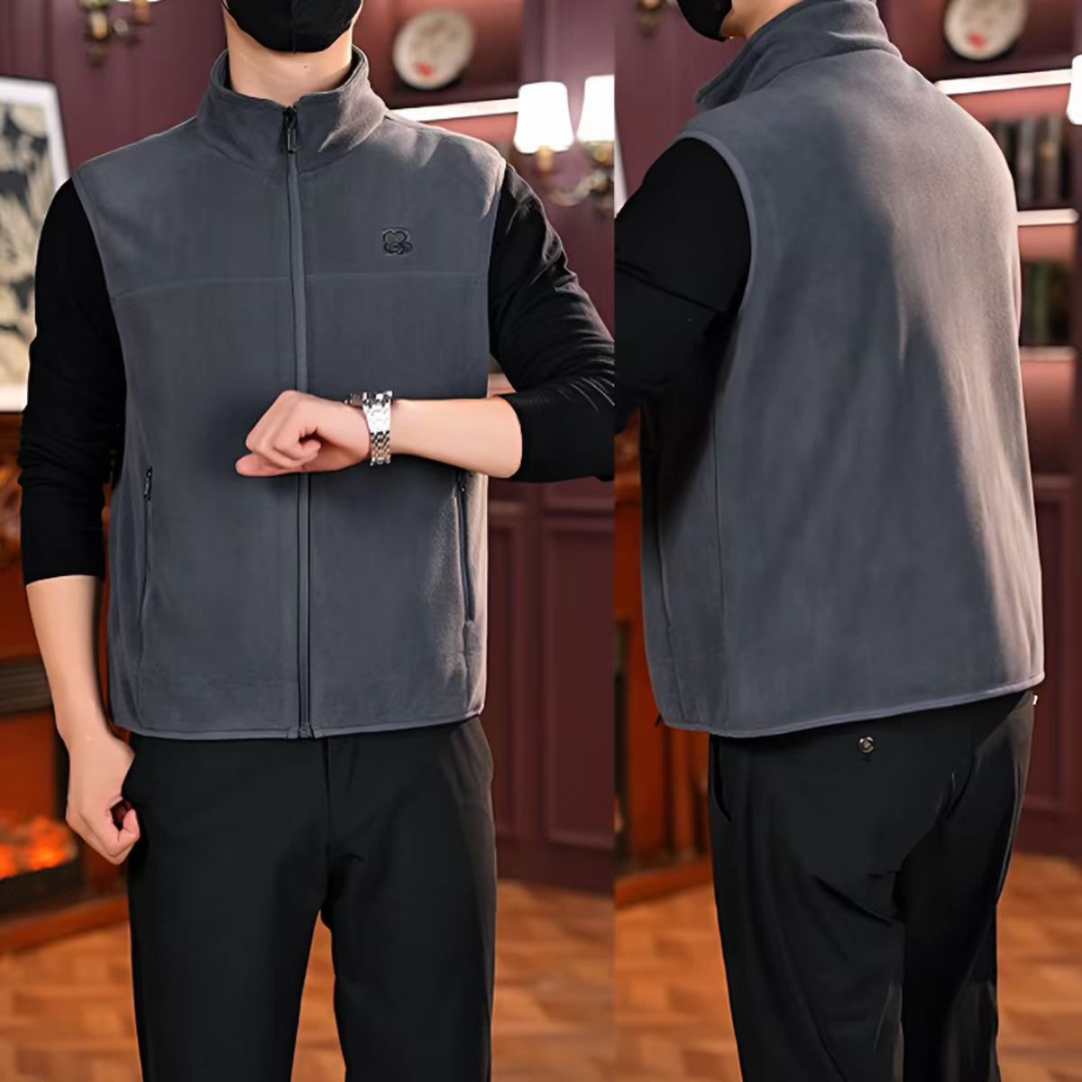 【加绒加厚】2025秋冬季新款男士棉马夹加绒加厚马甲修身商务坎肩