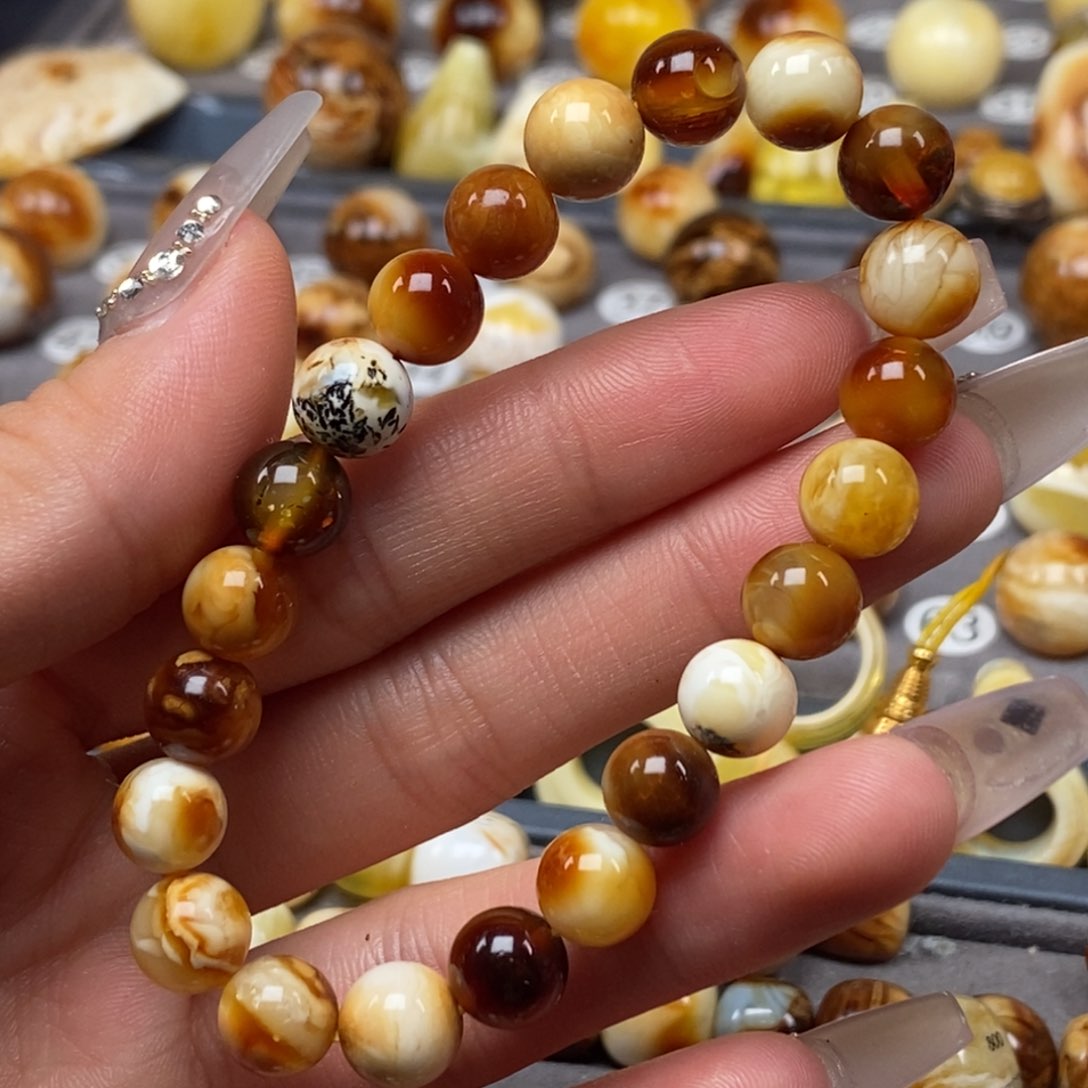 琥珀未镶嵌耳饰多宝手串8 mm