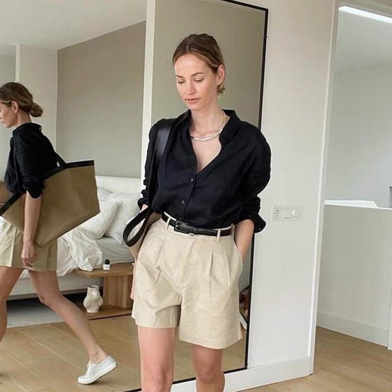 博主款夏季衬衫衬衣宽松显瘦百搭上衣气质轻熟基础款衬衣