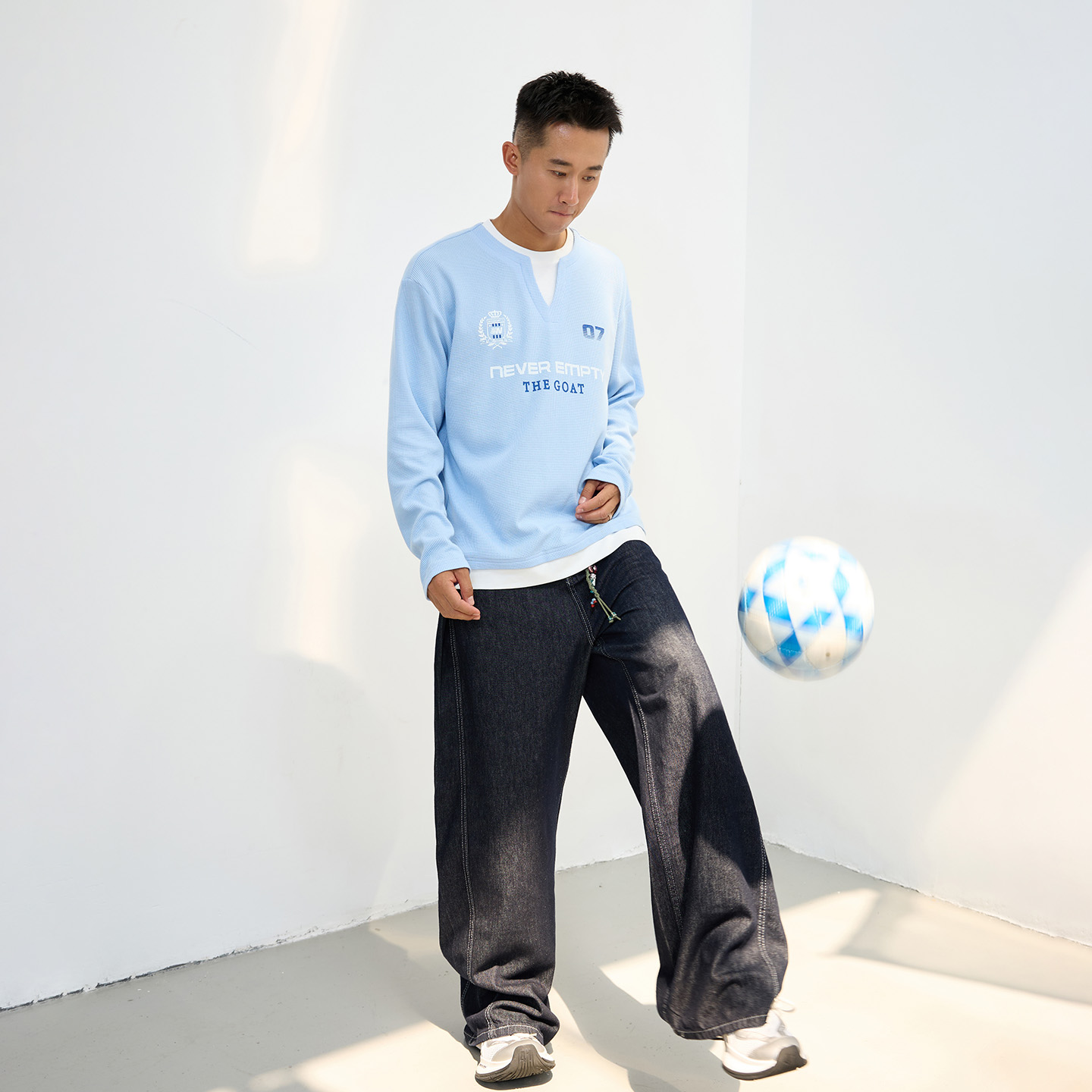 NEVEREMPTY 球服风长袖卫衣假两件设计感上衣2025秋冬潮流新款