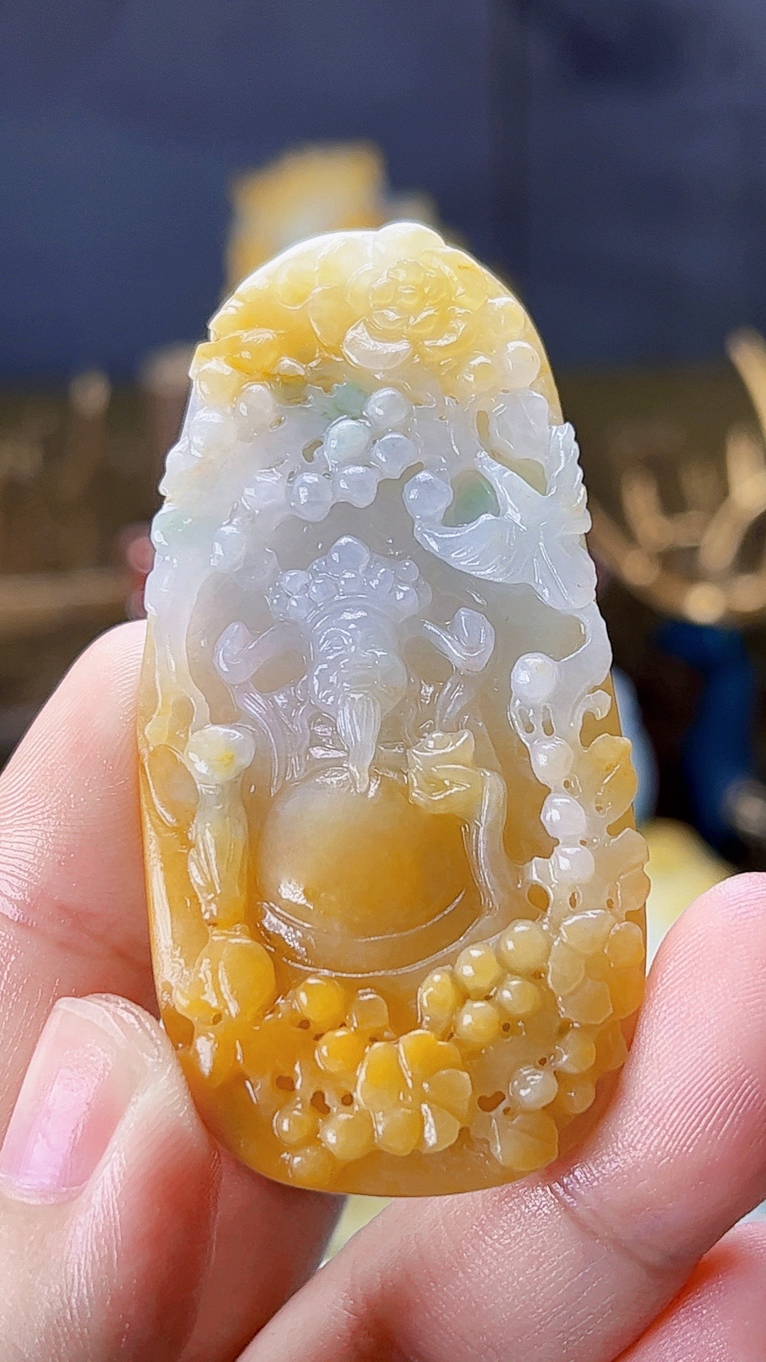 天然缅甸翡翠冰油黄翡财神毛货买断需抛光尺寸高62宽30厚9.5