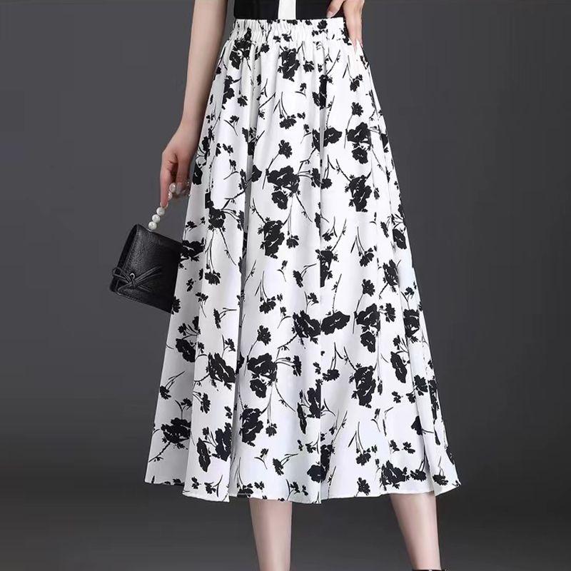 优雅时尚半身裙女夏季新款百搭碎花中长裙大码松紧腰蛋糕裙大摆裙