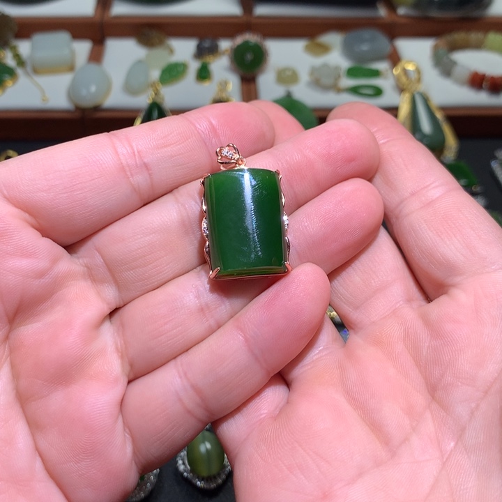 和田玉颈饰银S925镶嵌