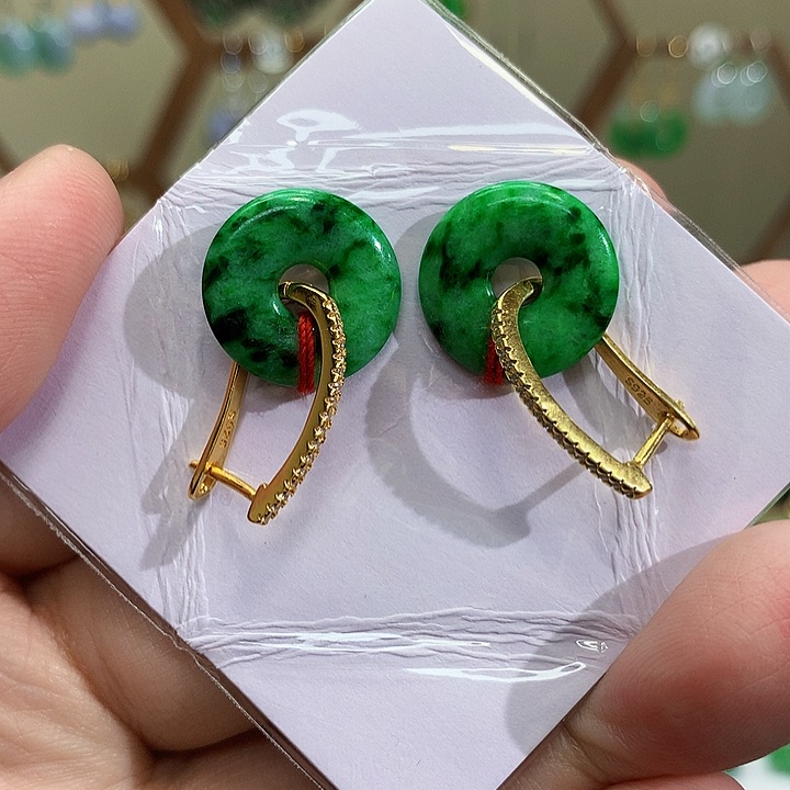 银S925镶嵌翡翠耳饰天然翡翠耳饰