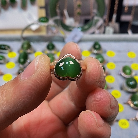 和田玉（碧玉）戒指银S925镶嵌