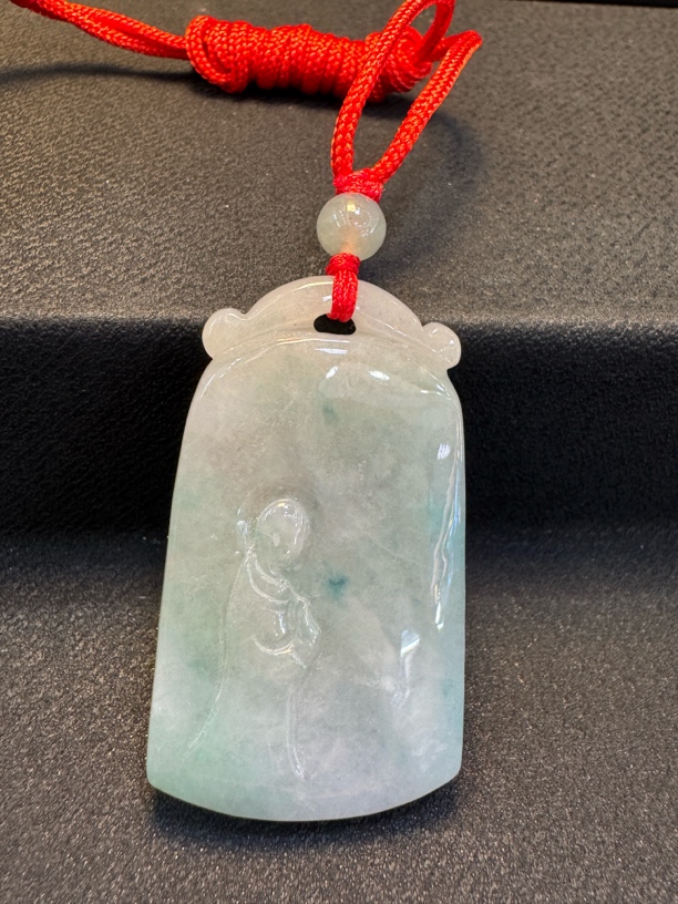 缅甸天然翡翠A货 悟道挂件 尺寸：49.1*28.9*8