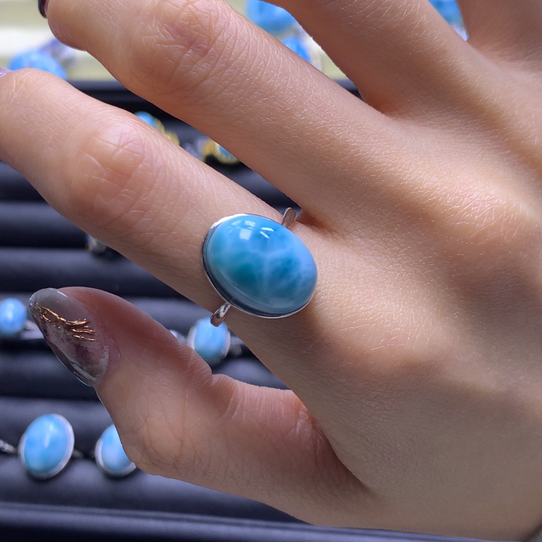 针钠钙石（海纹石）未镶嵌戒指蛋面戒指