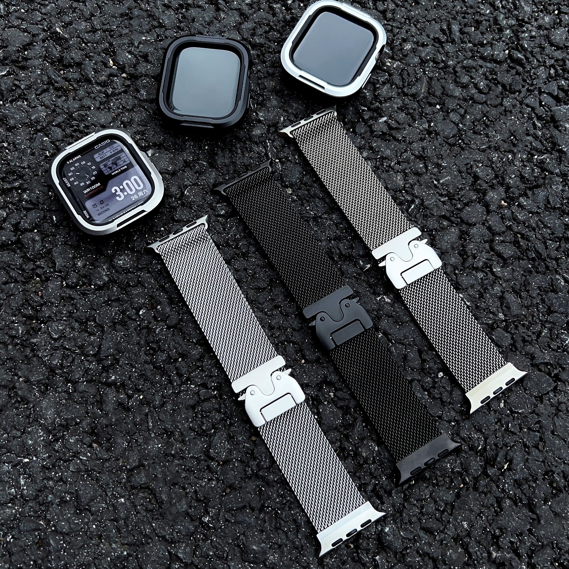 苹果手表Ultra2金属Apple WatchS10/9/8/7/6米兰尼斯降落伞扣表带