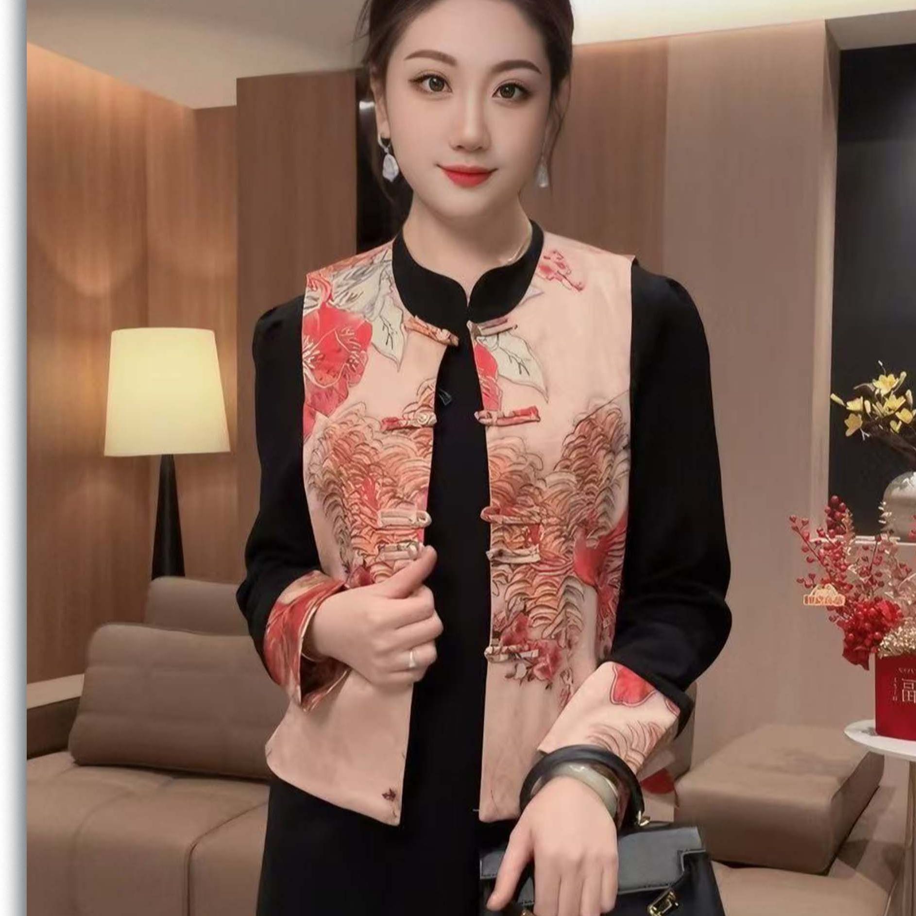 6943显瘦国风新中式新年款盘扣 连衣裙+马甲 两件套