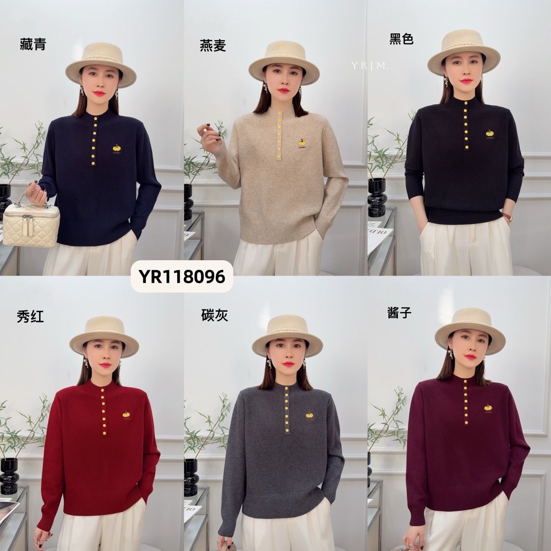 秋冬80新款96宽松圆领长袖刺绣针织衫女百搭纯色套头上衣