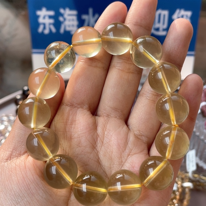 水晶手串未镶嵌纯净体黄水晶双A