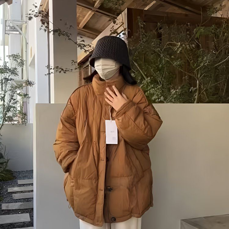 加大码200斤中长款羽绒服宽松复古半开领网红拉链韩版厚款长袖