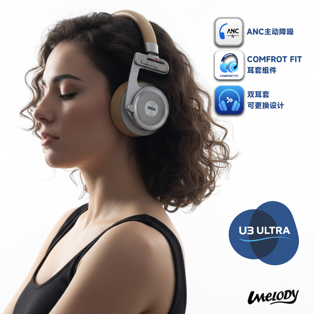 Umelody悠律U3 ULTRA主动降噪ANC复古无线蓝牙耳机头戴式穿搭潮流