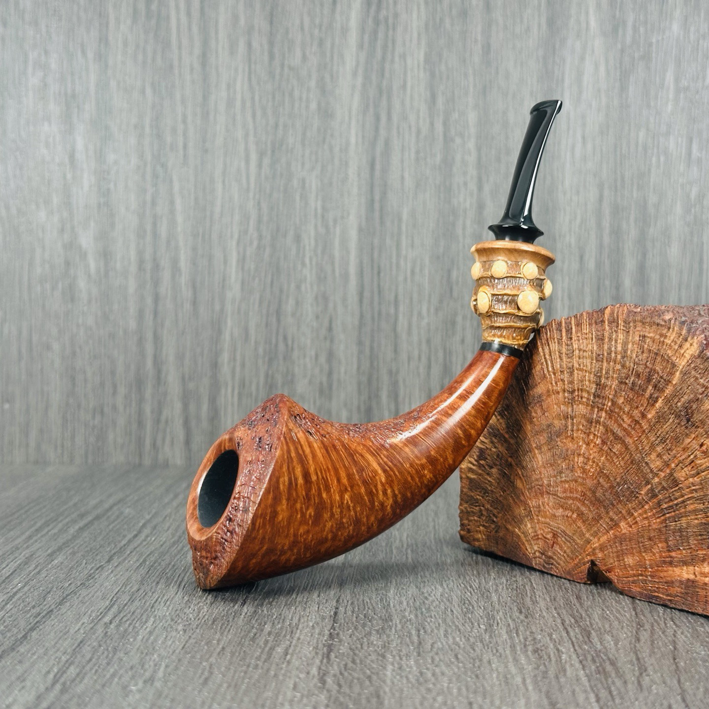 俄罗斯大师医生手工制作石楠木烟斗双闪电竹节号角弯斗