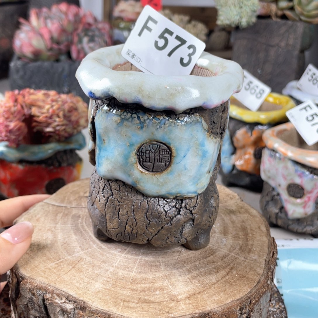 紫砂花盆孤品 不规则油画山石 老桩 内口5.5