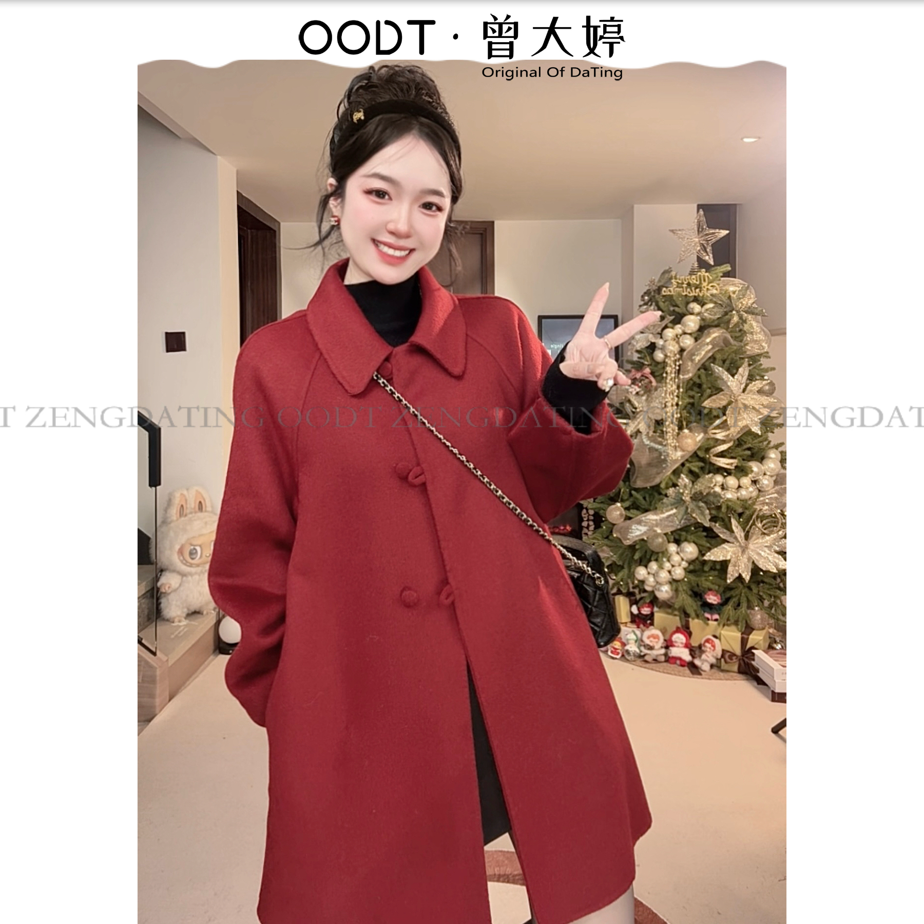 韩版街头风中长款A版大衣双面呢外套韩版秋冬2314