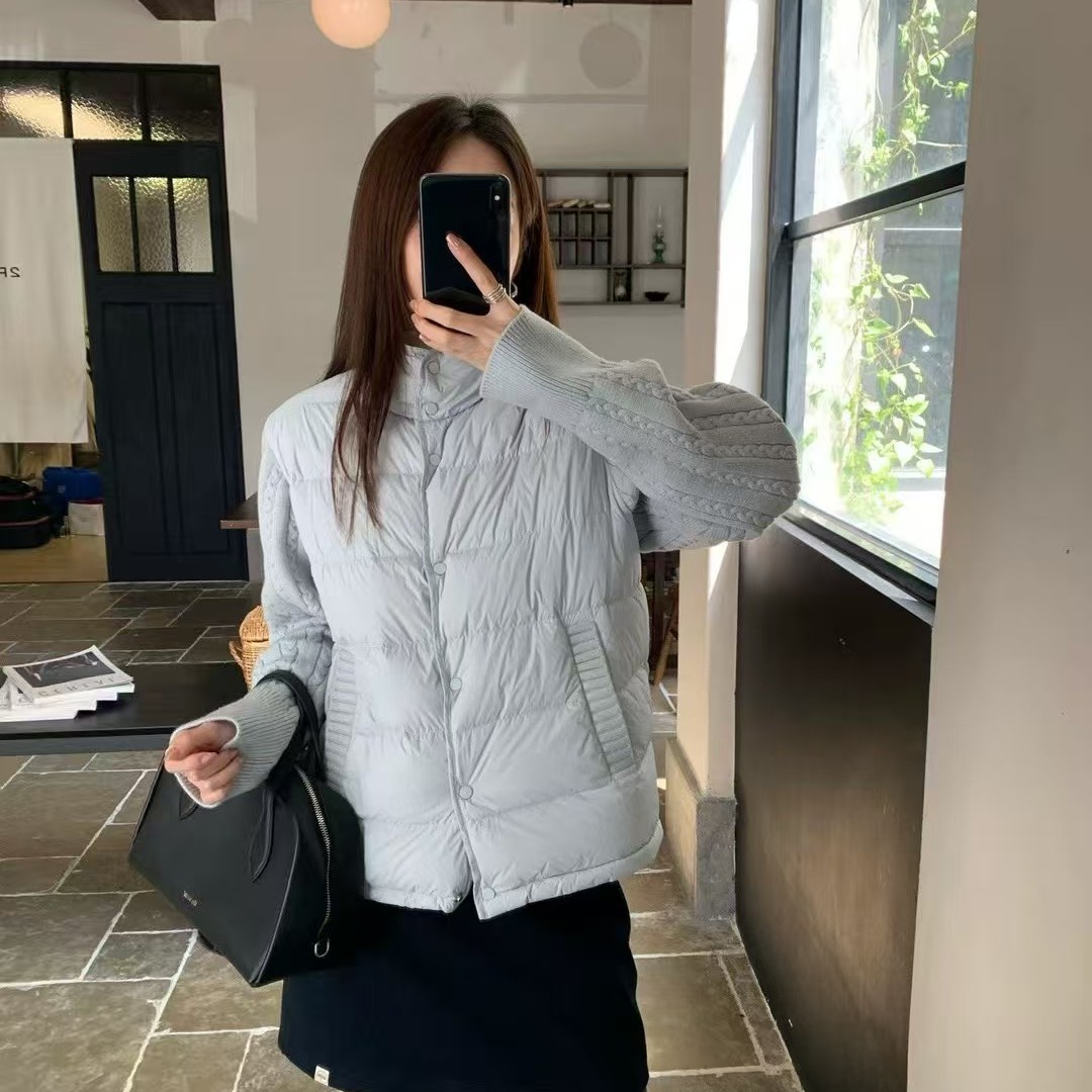 【丽鑫】miluroom69368原版韩系麻花针织拼接袖90白鸭绒羽绒服
