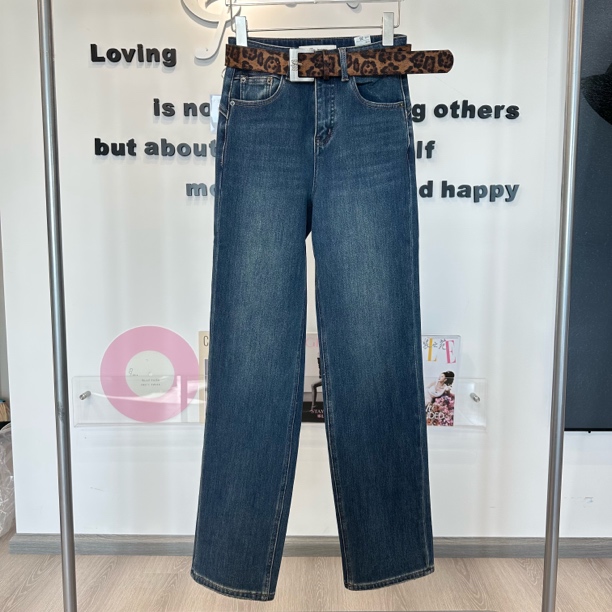 君家斜口袋设计加绒时尚直筒裤