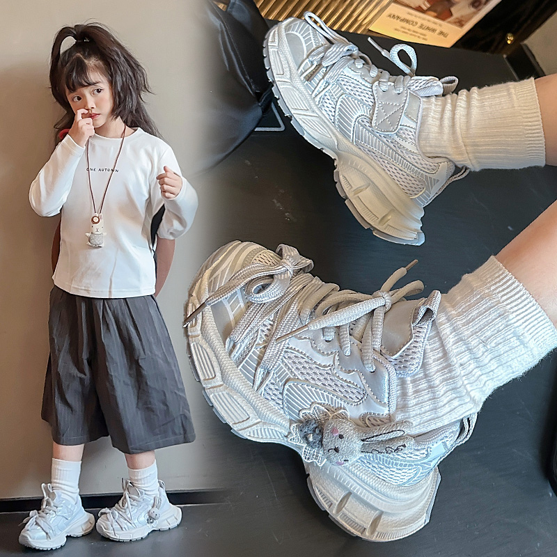 女童运动鞋网面透气秋季新款儿童鞋子女网鞋小女孩老爹鞋潮牌卡通