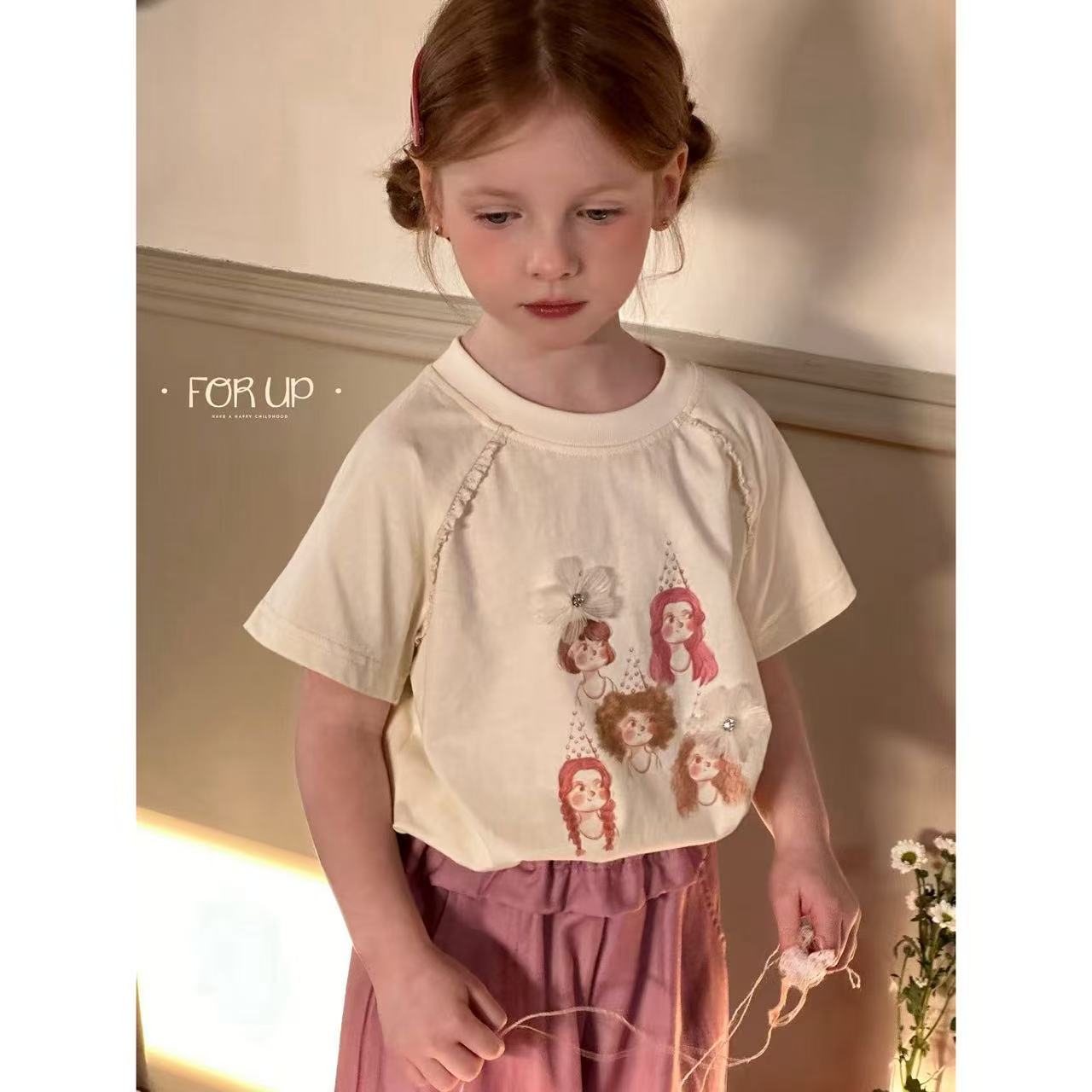 【现货】251-FU-85035多色法式黛西家卡通闺蜜花朵上衣