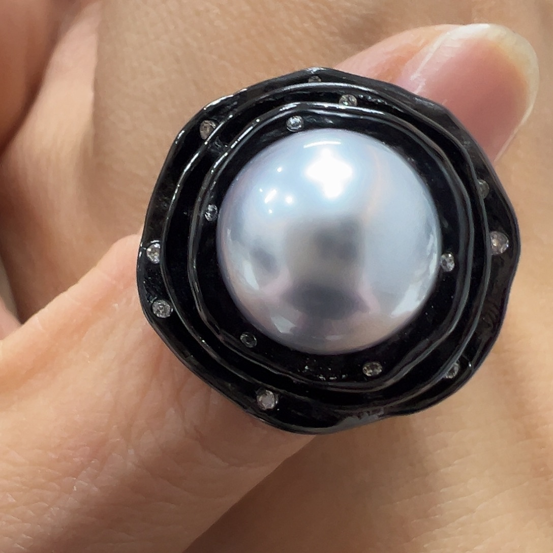海水珍珠戒指银S925镶嵌