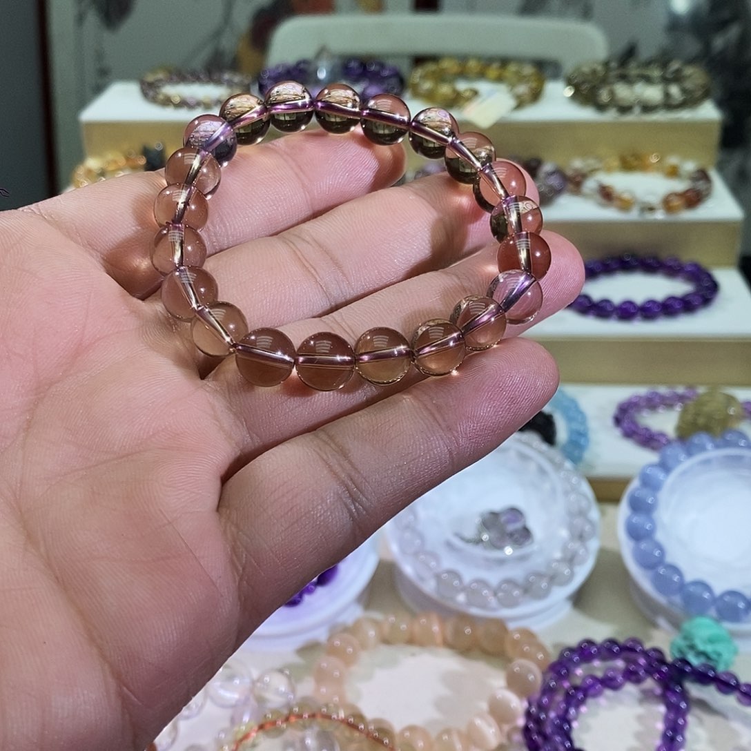 水晶手链未镶嵌巴西紫黄共生水晶