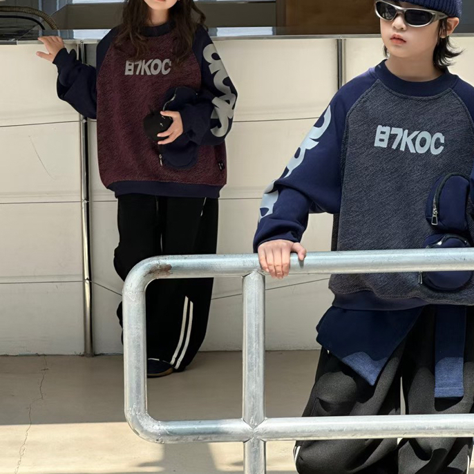 布鲁童品2025秋冬新款男童女童加绒卫衣潮版圆通套头上衣