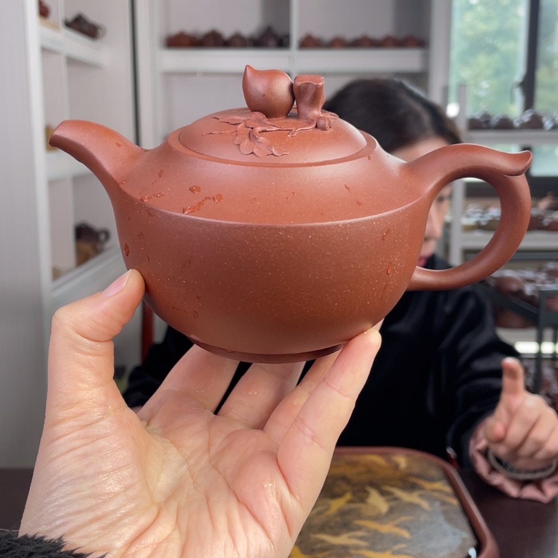 紫砂茶壶底槽清寿桃420cc