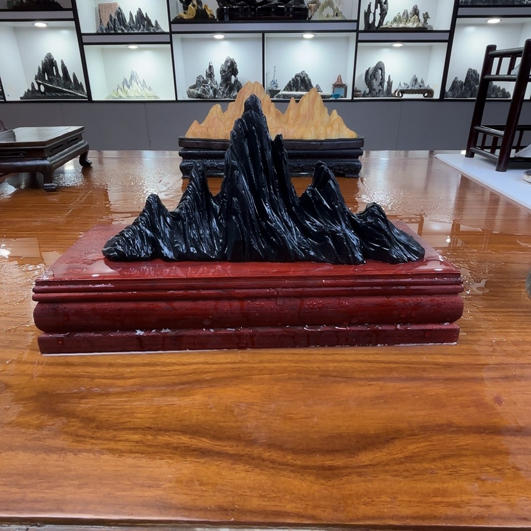 随***缘石材灵璧石雕刻山峰摆件