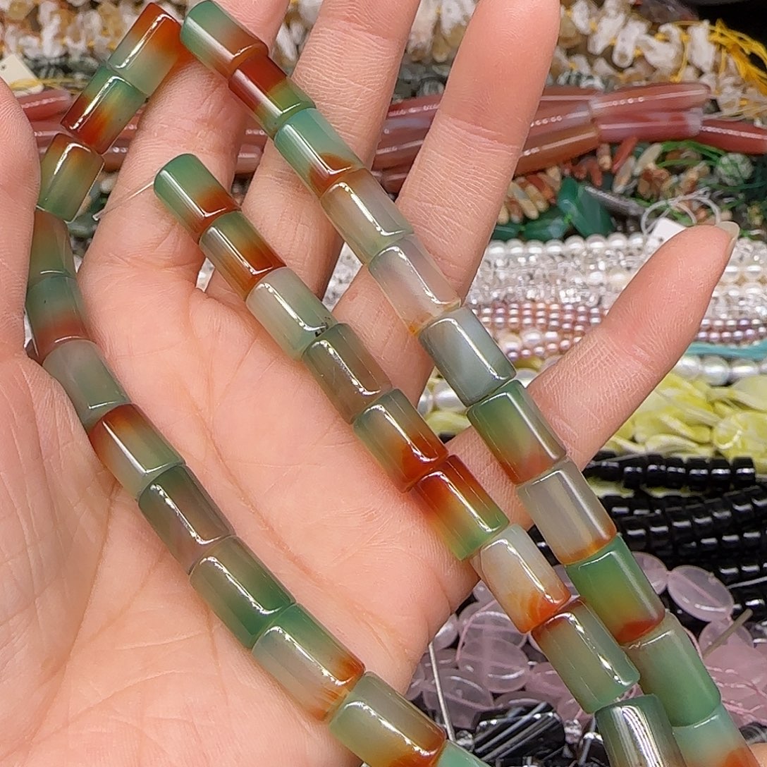 玛瑙/玉髓合金珠宝半成品双色玛瑙8-12mm一条