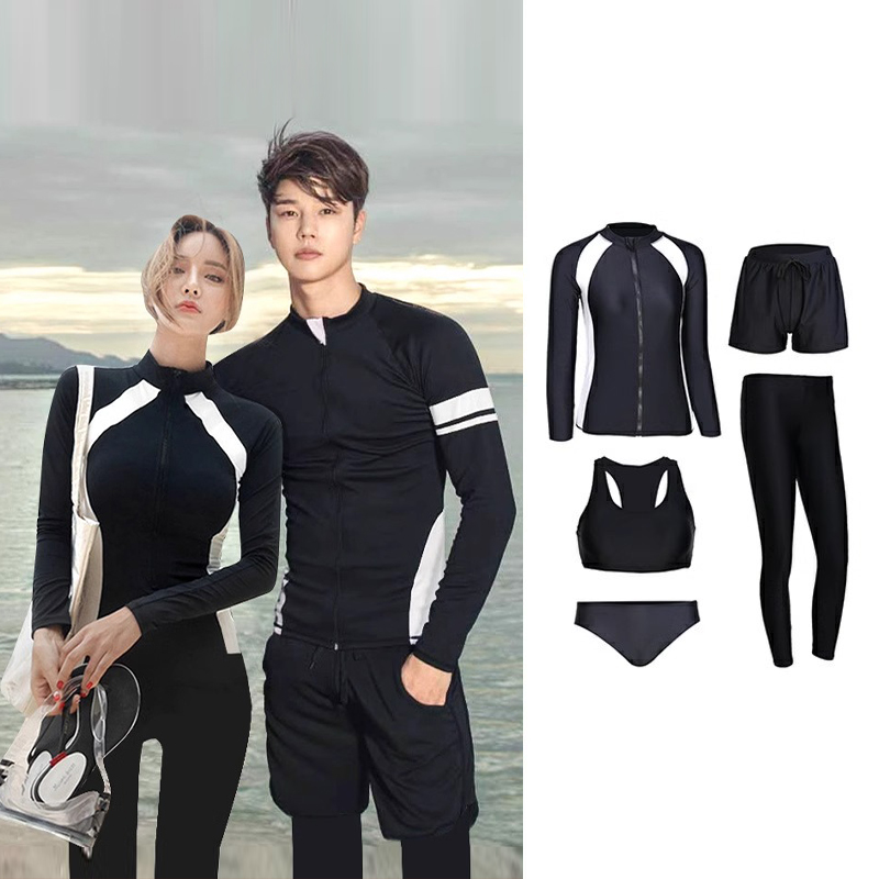 情侣潜水服女分体长袖防晒水母服浮潜服冲浪服男款套装显瘦游泳衣
