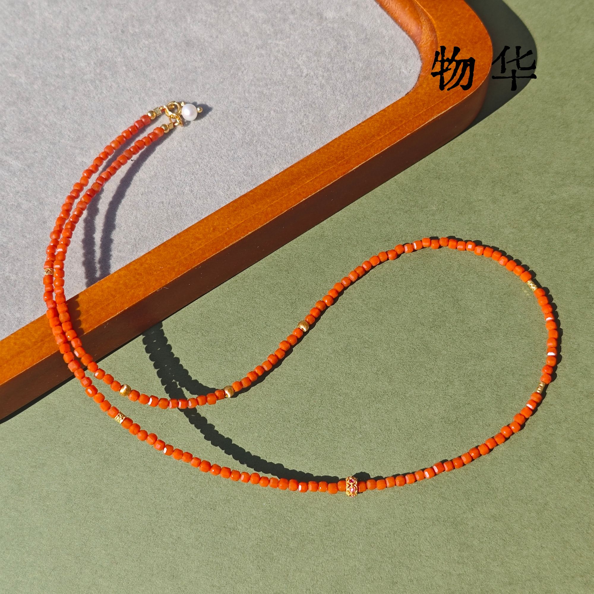 【红奢】物华原创天然方糖南红精工红火福运轻奢锁骨链手工时尚百搭