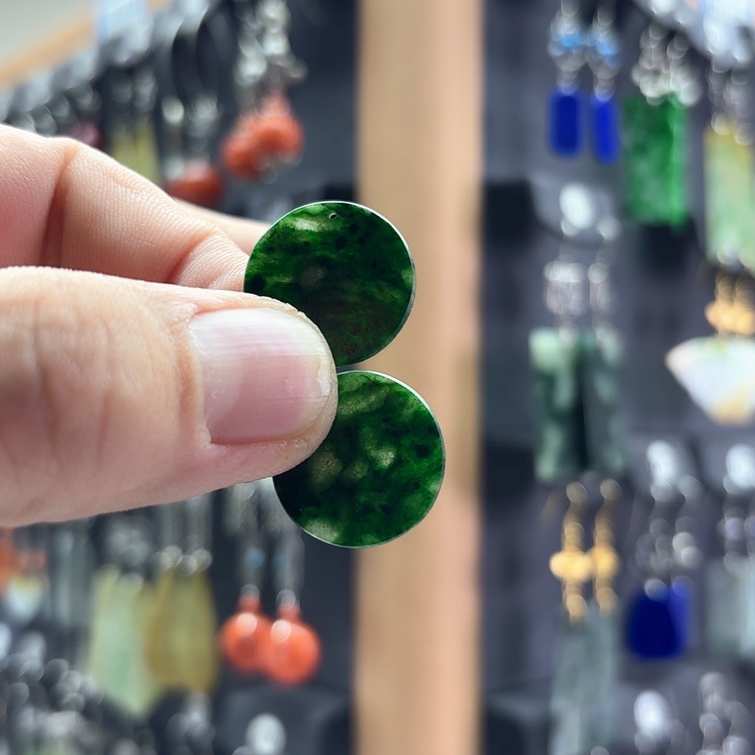 翡翠耳饰银S925镶嵌颜*色