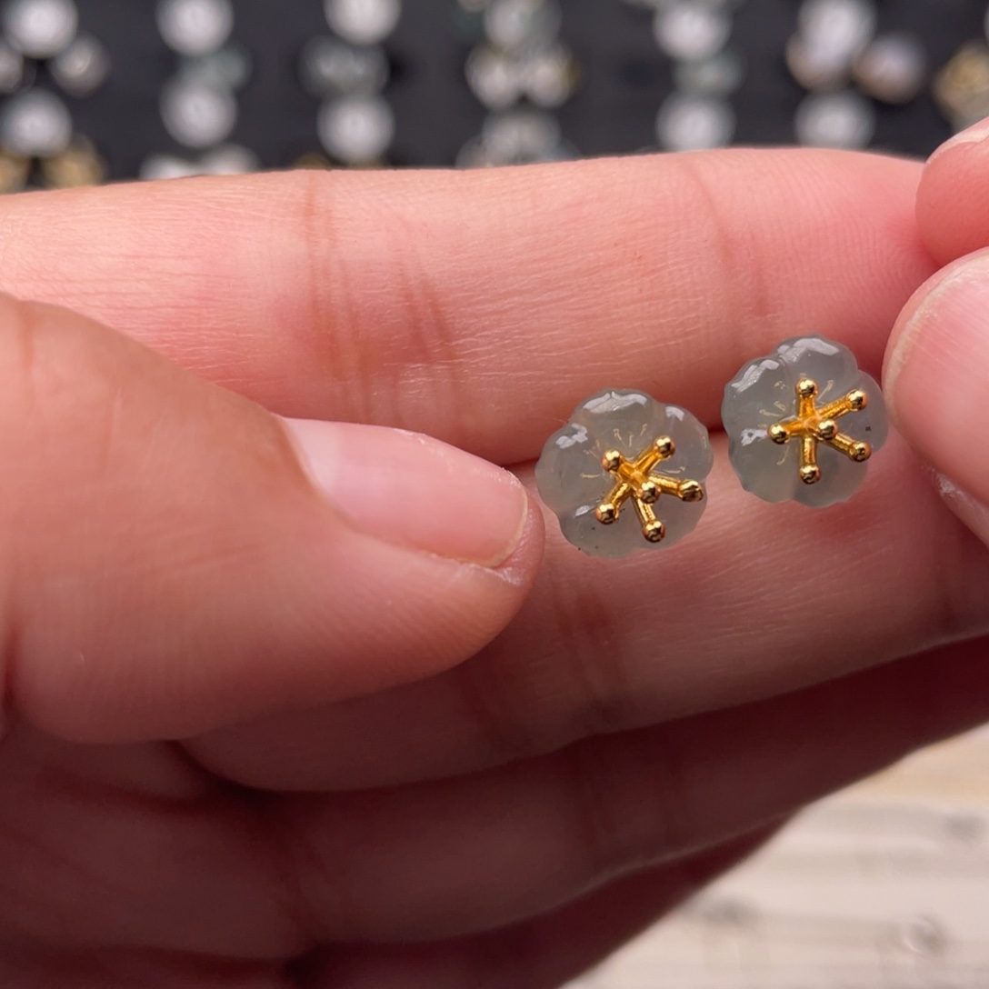 翡翠银S925镶嵌耳饰，