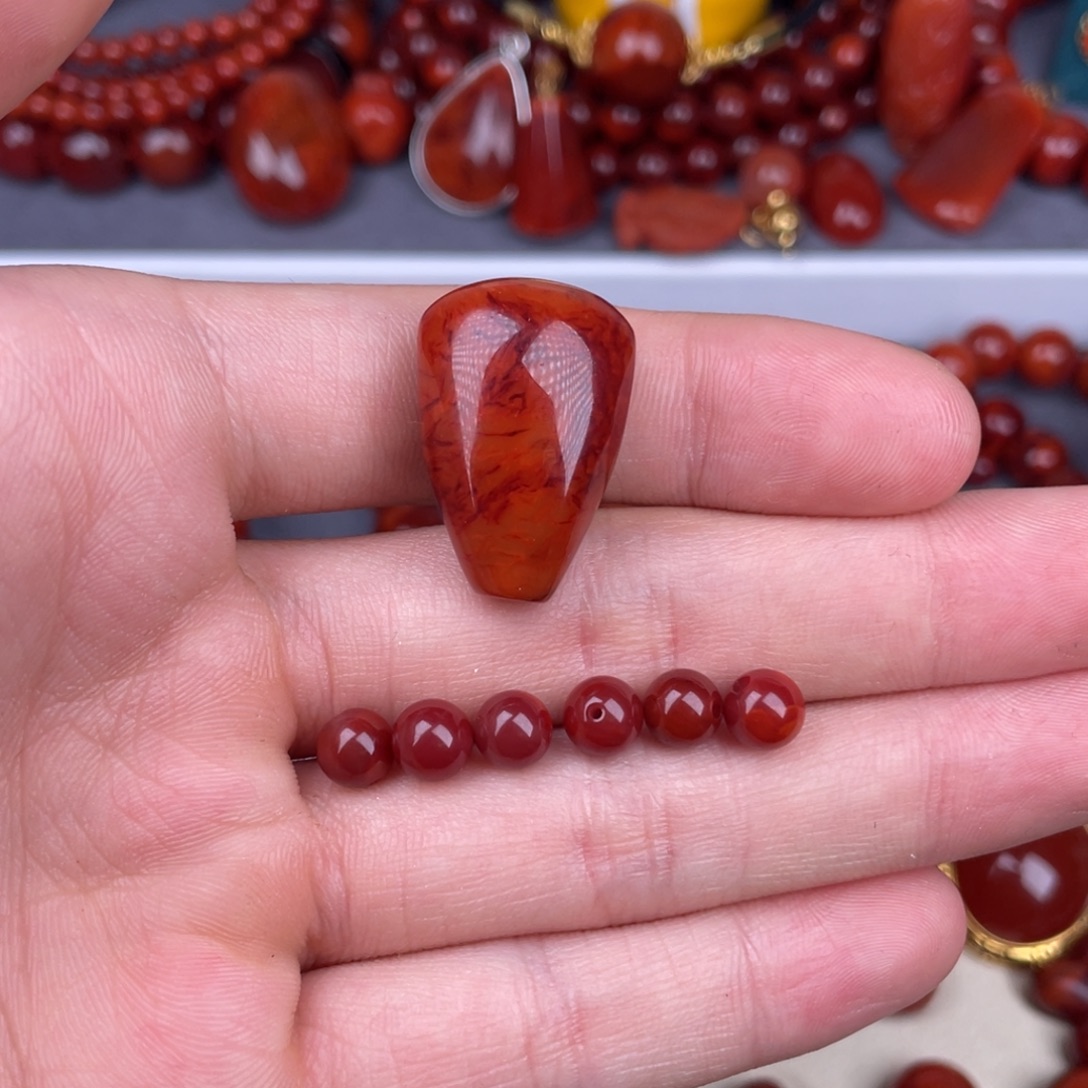 圆***艺南红玛瑙未镶嵌其他16.8mm瓦西玫红火焰纹原矿三通