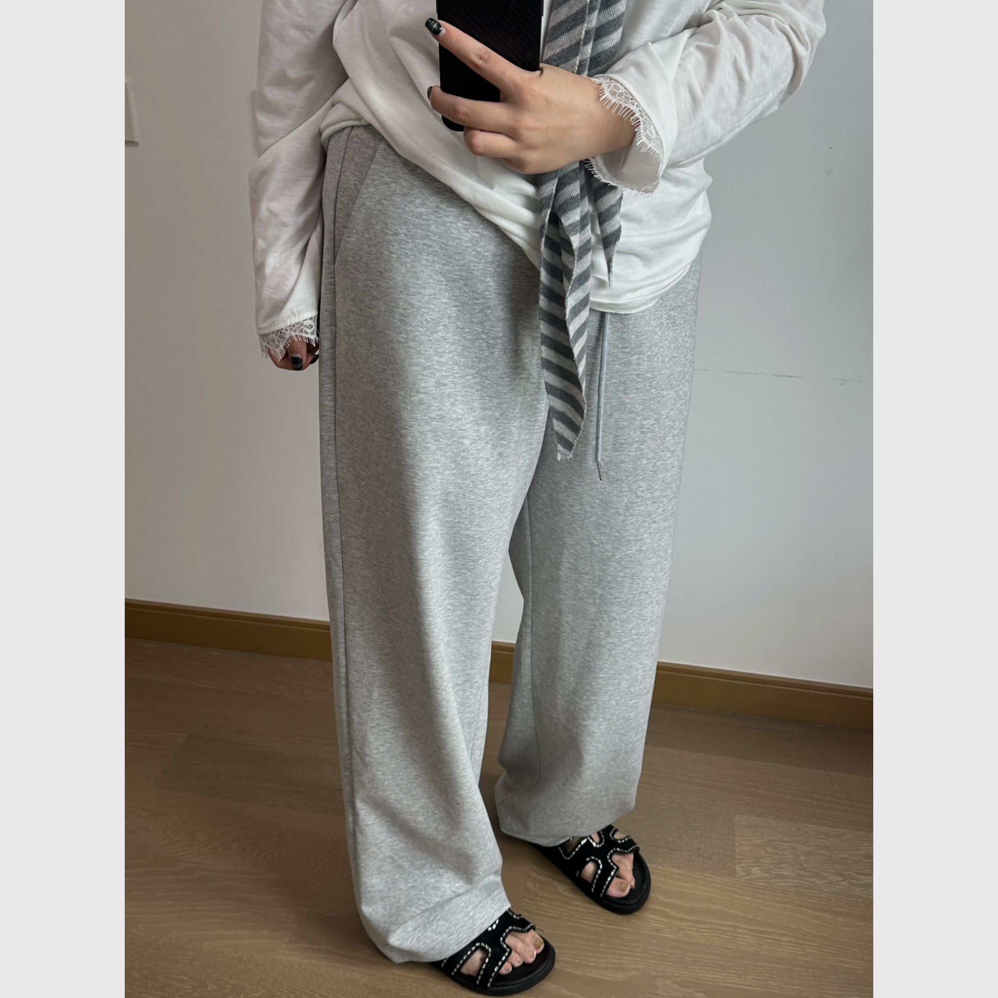 【百搭爵士】秋冬微胖纯色透气休闲显高显腿长抽绳阔腿休闲裤卫裤